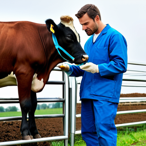 **

A highly skilled veterinarian, fully clothed in professional medical attire, carefully examining a cow on a modern dairy farm. The scene includes advanced diagnostic equipment and emphasizes animal welfare and responsible farming practices. Safe for work, appropriate content, professional setting, perfect anatomy, natural proportions.

**