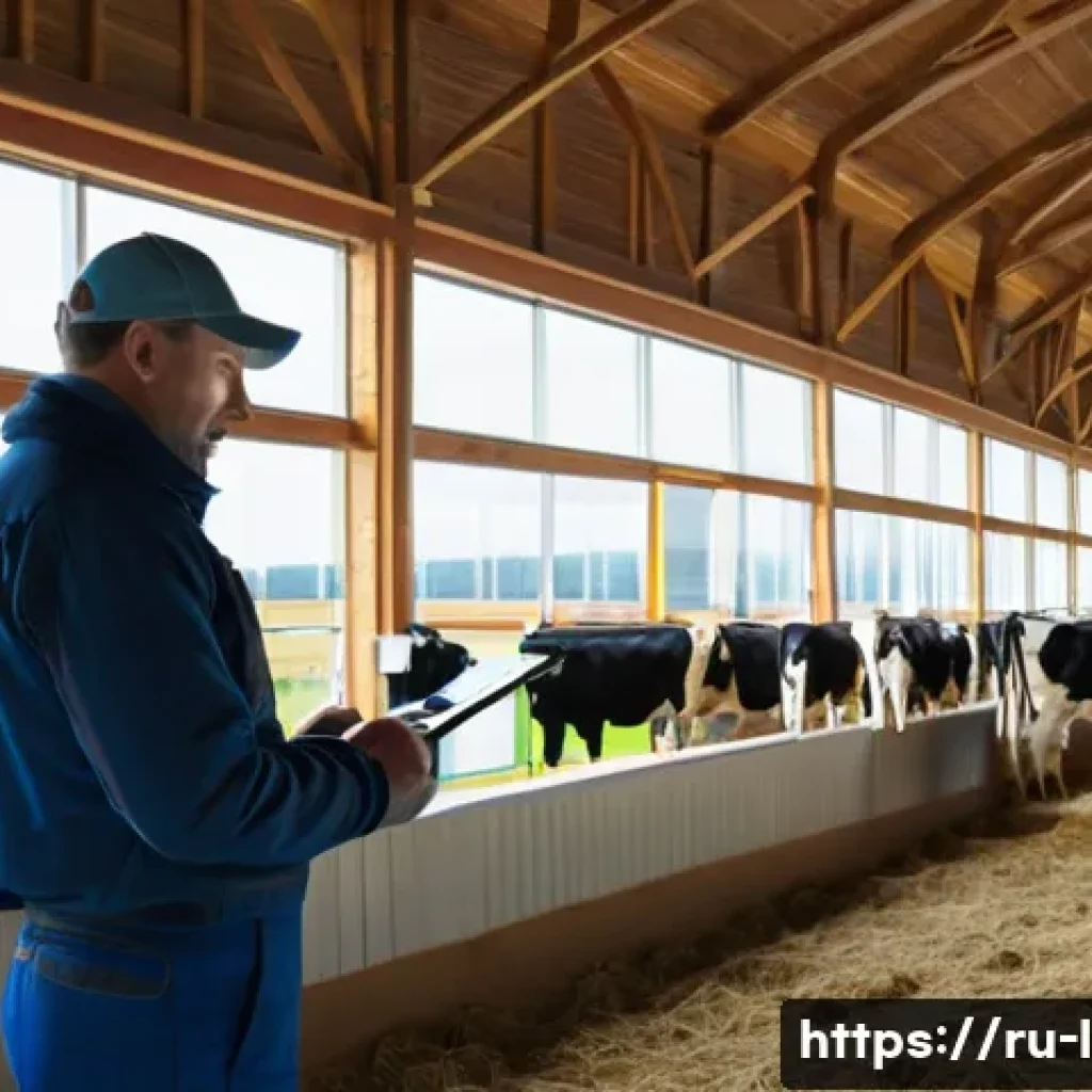 축산업 실무 경험담 - **Prompt 1: Future Farm Monitoring**
    A realistic, well-lit image of a modern Russian dairy farm ...