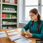 축산업 중점 과목 학습법 - A bright, modern study room with a young adult Russian student actively reviewing livestock science ...