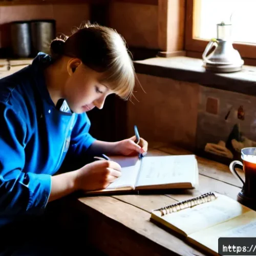 축산업 국가시험 합격 비결 - Photorealistic early-morning scene in a rural Russian farmhouse kitchen, a focused young livestock t...